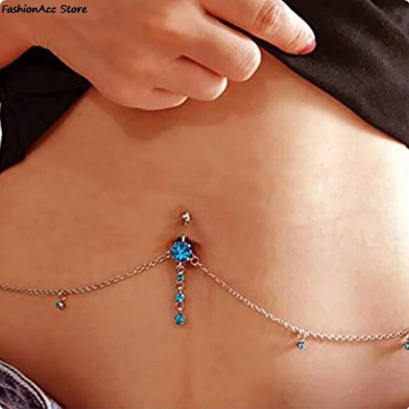 Navel Silver Crystal Round Waist Body Chain - Picture 9 of 10